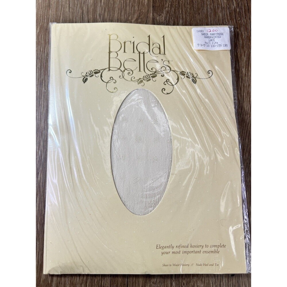 VTG Bridal Belles Handpainted Lace Sheer Ivory Pantyhose Stockings Size Tall
